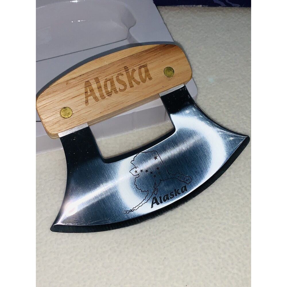 Ulu Knife Alaskan Explorer Hardwood Handle Stainless Steel Blade Stand Included